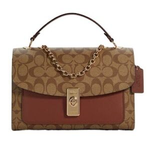 Coach Signature Lane Satchel w/ Chain - Khaki/Terracotta